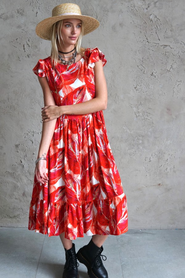 RED VISCOSE DRESS 