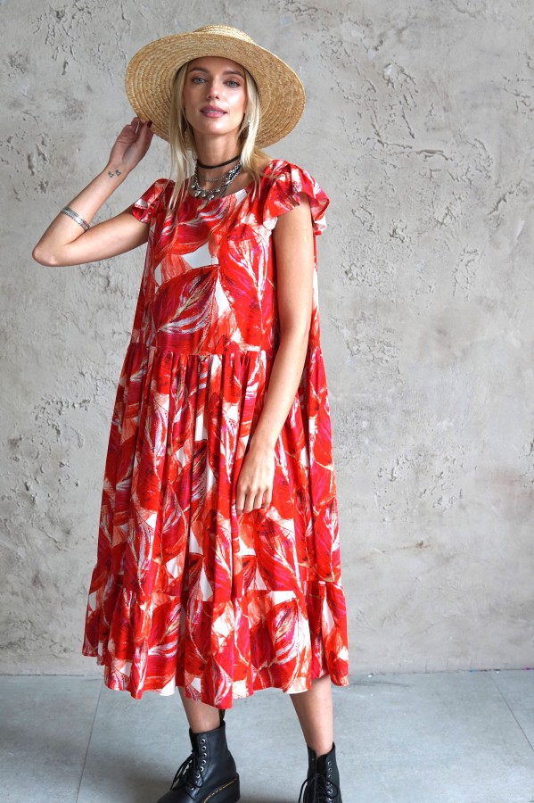 RED VISCOSE DRESS 