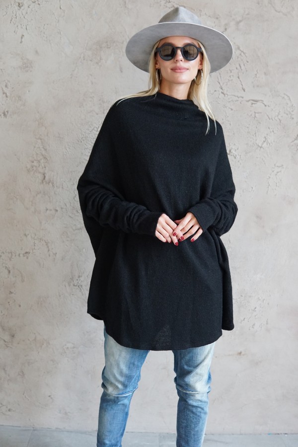 BLACK COZY WOOL BLOUSE 