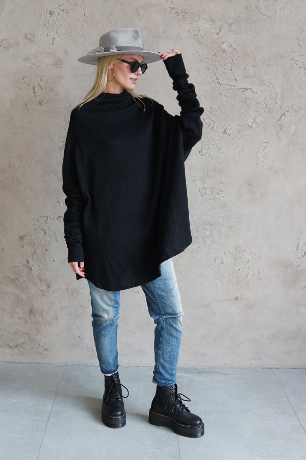 BLACK COZY WOOL BLOUSE 