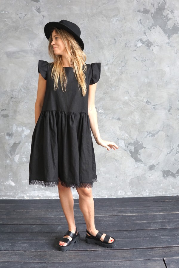 LINEN DRESS WITH LACE