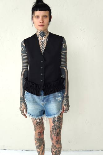 BLACK WOOL VEST WITH DETAILS 