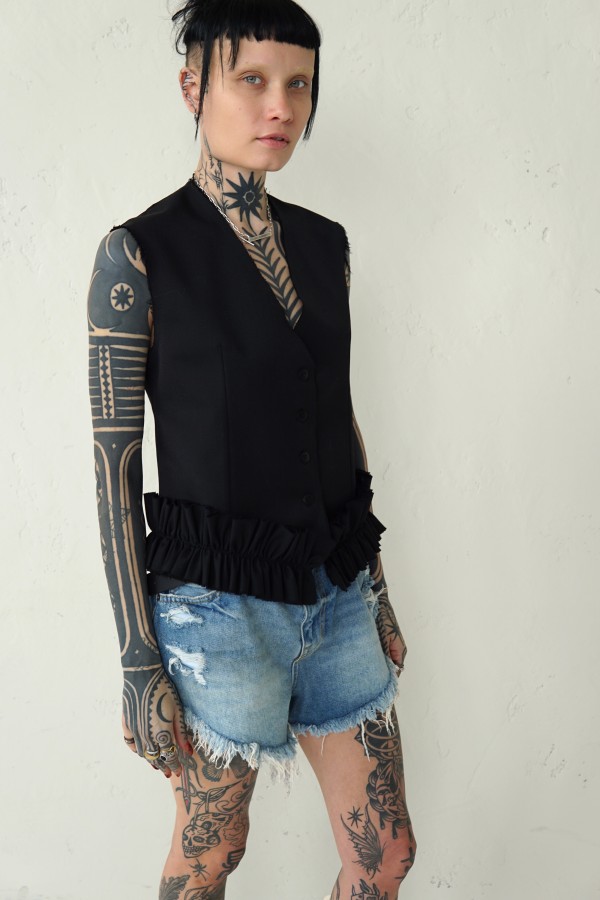 BLACK WOOL VEST WITH DETAILS 