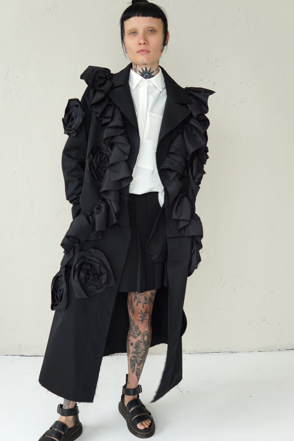 LONG COAT WITH DECORATIVE DETAILS 