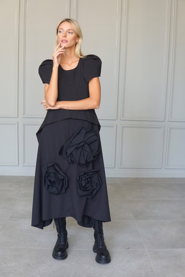 Black dress Rose, black puff sleeve dress