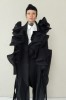 SPECIAL BLACK AVANT-GARDE LONG COAT WITH DETAILS
