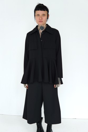BLACK WOOL FLARED SHIRT 