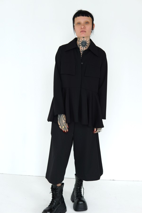 BLACK WOOL FLARED SHIRT 