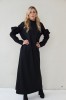 Edgy Wool Couture Gown, Black Maxi Dress with Taffeta Roses