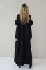 Edgy Wool Couture Gown, Black Maxi Dress with Taffeta Roses