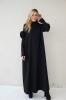 Edgy Wool Couture Gown, Black Maxi Dress with Taffeta Roses