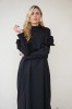 Edgy Wool Couture Gown, Black Maxi Dress with Taffeta Roses