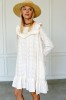 Embroidered cotton dress with long sleeves