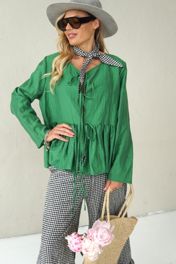 GREEN LINEN JACKET WITH LACES
