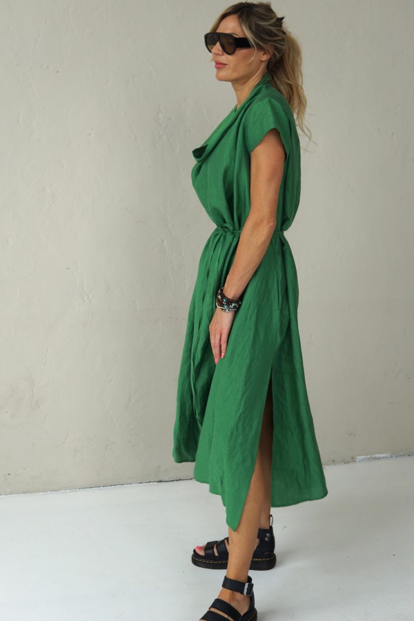 GREEN LONG LINEN DRESS