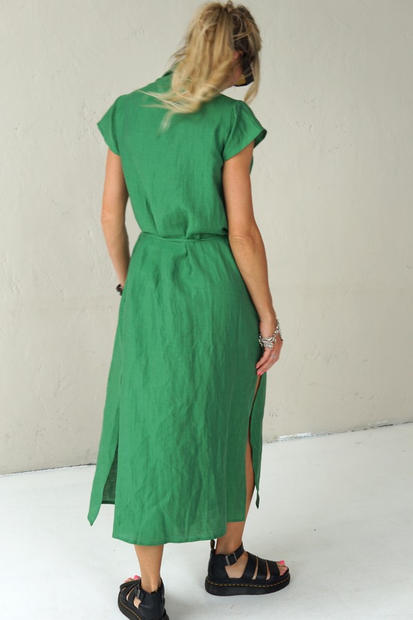 GREEN LONG LINEN DRESS