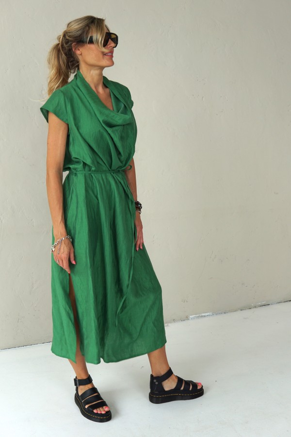 GREEN LONG LINEN DRESS
