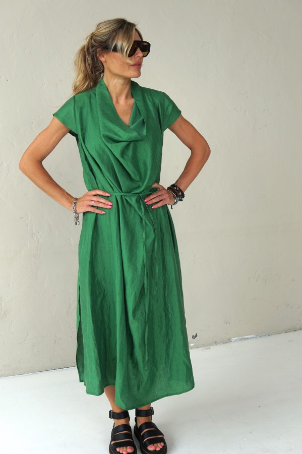 GREEN LONG LINEN DRESS