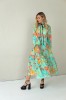 LONG BLUE FLOWING FLORAL DRESS WITH BLACK RIBBON