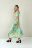 LONG BLUE FLOWING FLORAL DRESS WITH BLACK RIBBON