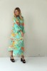 LONG BLUE FLOWING FLORAL DRESS WITH BLACK RIBBON