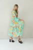 LONG BLUE FLOWING FLORAL DRESS WITH BLACK RIBBON