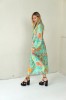 LONG BLUE FLOWING FLORAL DRESS WITH BLACK RIBBON