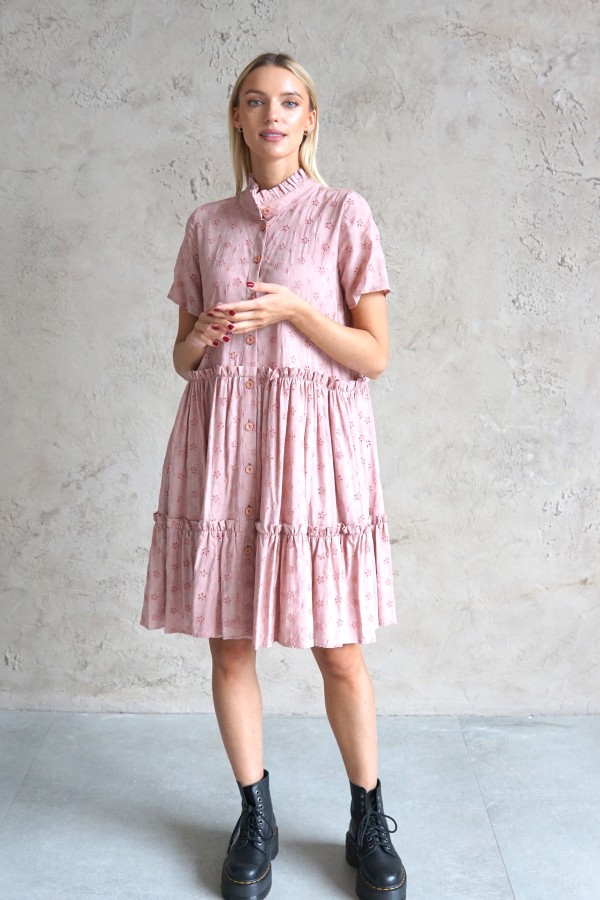 PINK VISCOSE SHIRT DRESS