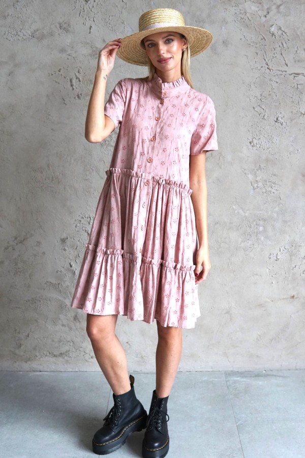 PINK VISCOSE SHIRT DRESS