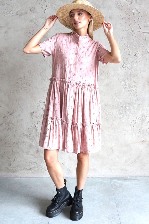 PINK VISCOSE SHIRT DRESS