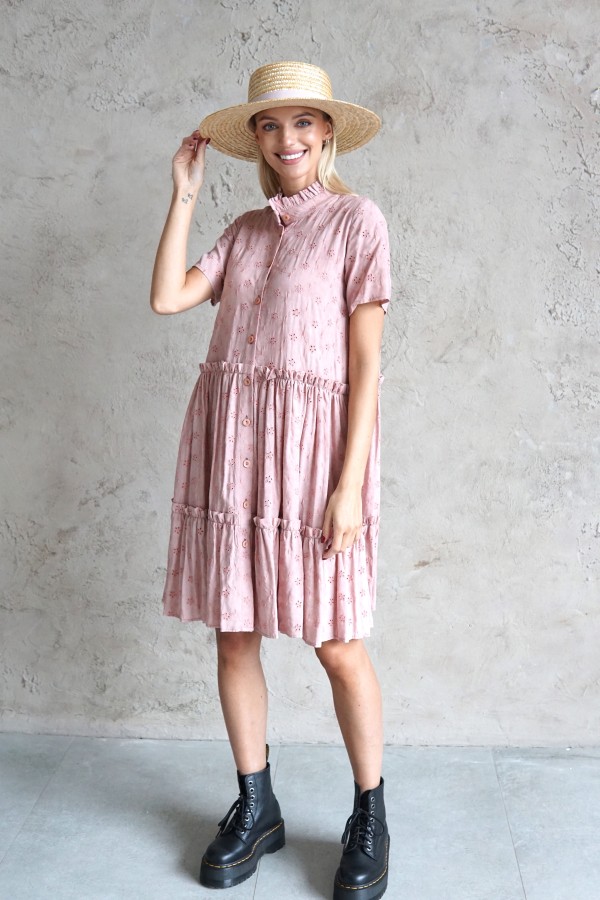 PINK VISCOSE SHIRT DRESS