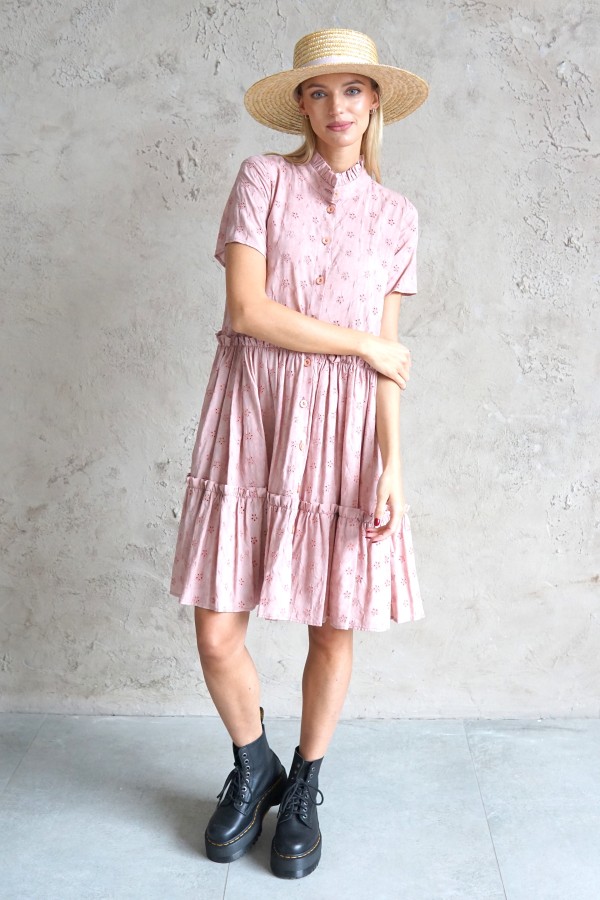 PINK VISCOSE SHIRT DRESS