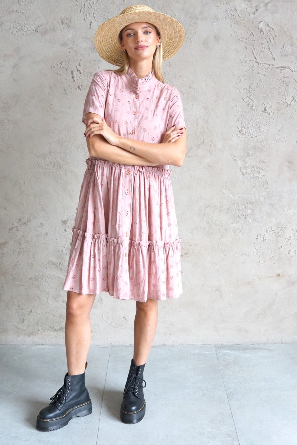 PINK VISCOSE SHIRT DRESS