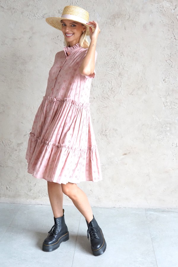 PINK VISCOSE SHIRT DRESS