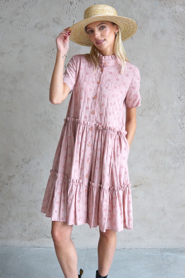 PINK VISCOSE SHIRT DRESS