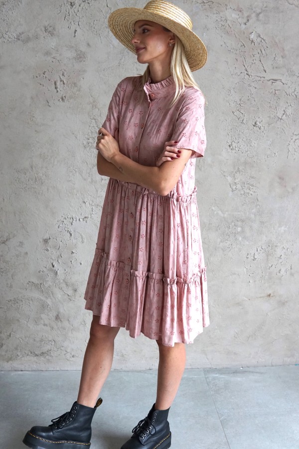 PINK VISCOSE SHIRT DRESS