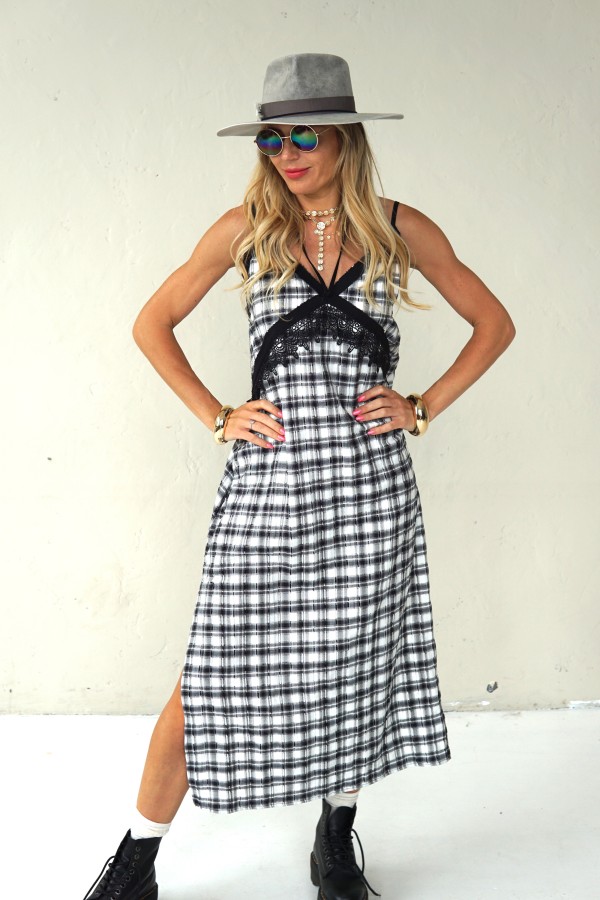 Plaid dress with thin straps
