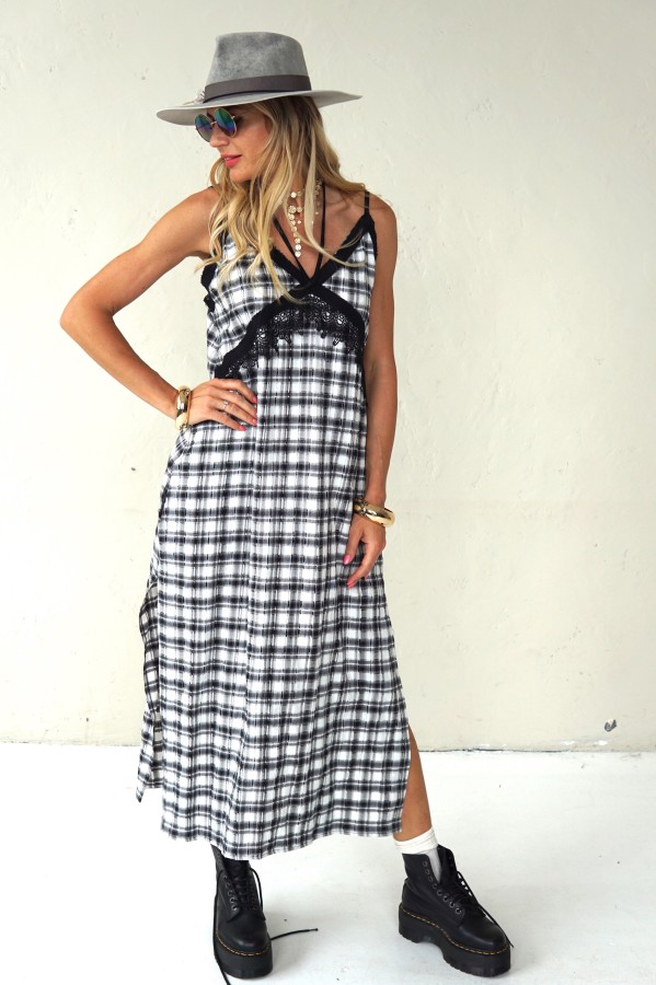 Plaid dress with thin straps