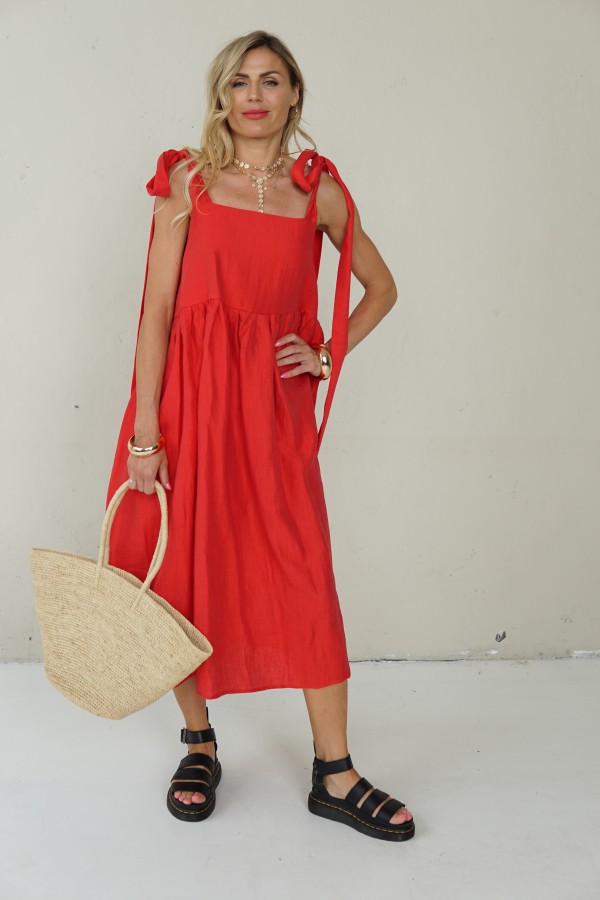 ROMANTIC LINEN RED DRESS