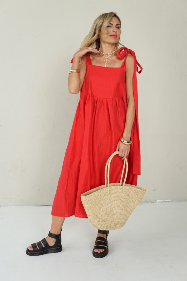 ROMANTIC LINEN RED DRESS