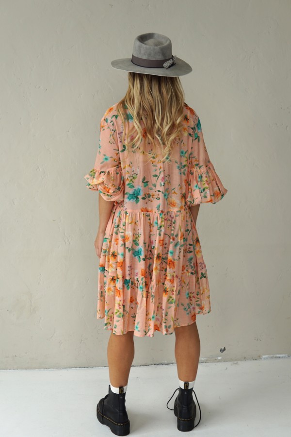 ROMANTIC VISCOSE DRESS WITH PUFF SLEEVES
