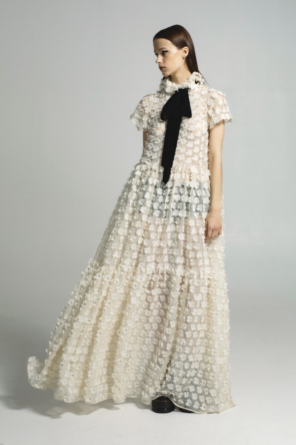 long light dress with black ribbon long light dress with black ribbon