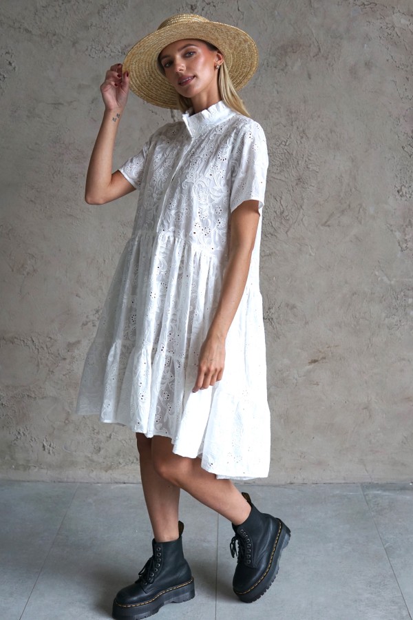 WHITE COTTON SHIRT DRESS