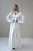 WHITE LONG DRESS WITH LONG SLEEVES AND RUFFLES