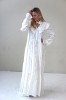 WHITE LONG DRESS WITH LONG SLEEVES AND RUFFLES