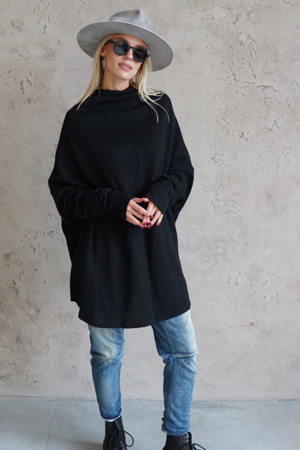 BLACK COZY WOOL BLOUSE 