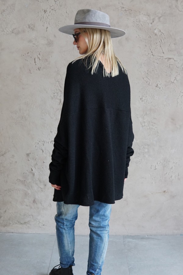 BLACK COZY WOOL BLOUSE 