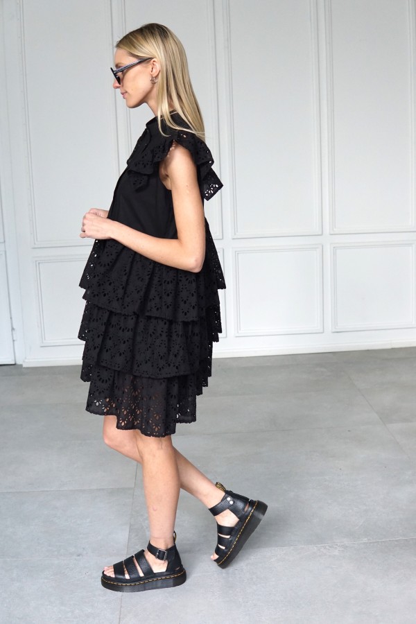 BLACK EMBROIDERED COTTON DRESS MONACO