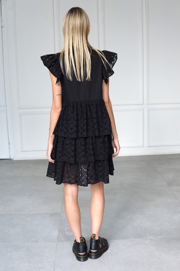 BLACK EMBROIDERED COTTON DRESS MONACO