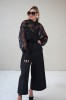 black evening lace blouse with a wide silhouette and taffeta collar and cuffs